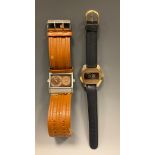 A 1960s Dynasty jump hour brushed metal and gilt cased wristwatch, black aperture, hour and minute