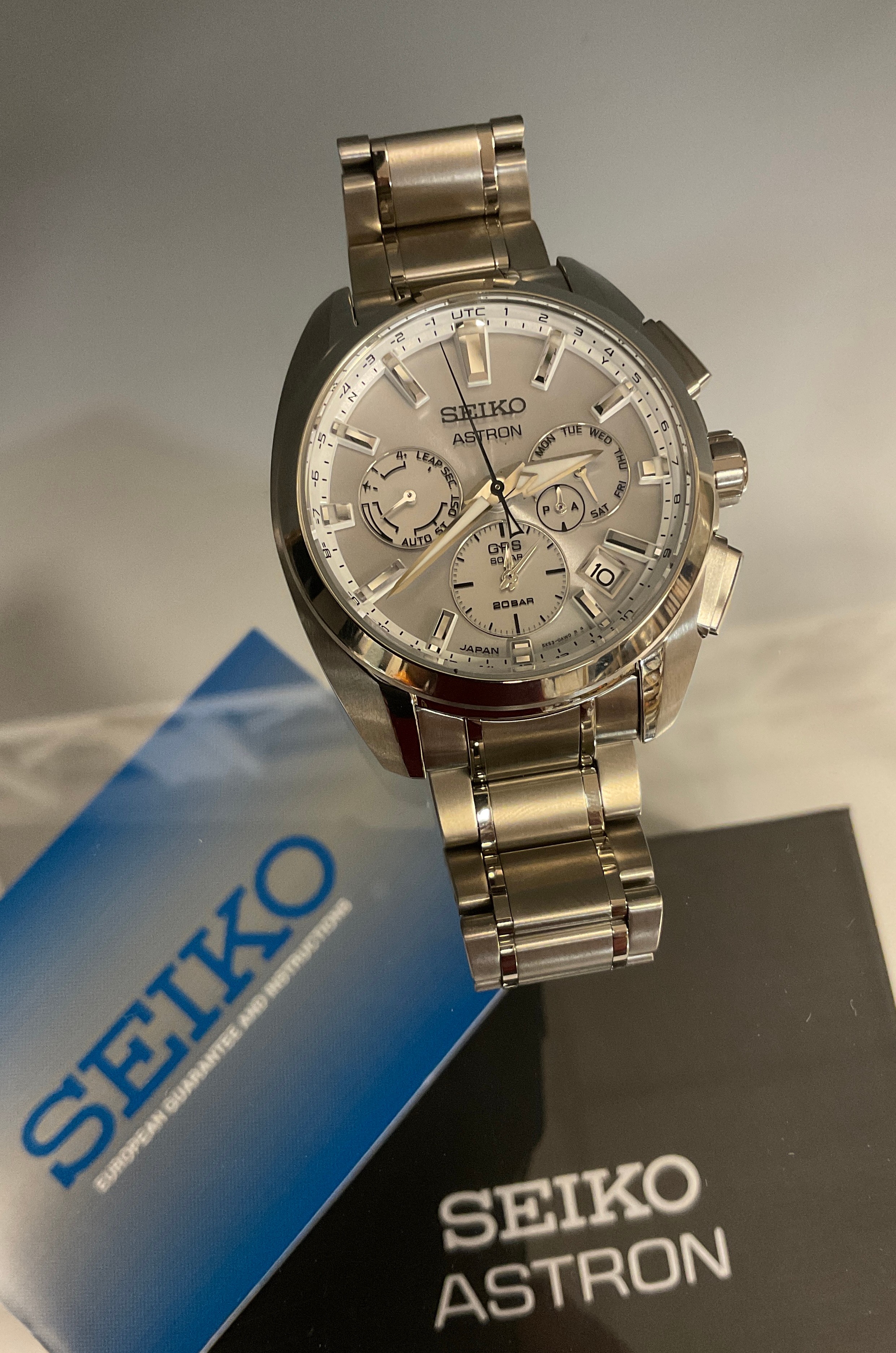 Seiko - an Astron Solar GPs titanium dual time sport wristwatch, 5X53-0AV0, R-R-skW-5X, silvered