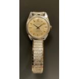 Bulova - 1970s Caravelle wristwatch, silver dial, Arabic numerals and bold block baton markers,