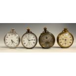 Pocket Watches - Swiss gun metal cased open face pocket watch, white enamel dial, two subsidiary