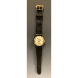 Garrards - a 1970s 9ct gold cased wristwatch, silvered dial, block baton markers, centre seconds,