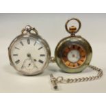 A Victorian silver open face pocket watch, white enamel dial, bold Roman numerals, subsidiary