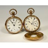 An Elgin gold plated half hunter cased pocket watch, white enamel dial, bold Roman numerals,