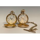 An Everite gold plate half hunter cased pocket watch, white enamel dial, bold Roman numerals,