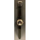 A World War I period trench watch, 33mm silver case, black dial, bold white Arabic numerals,