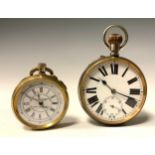 A Victorian Goliath pocket watch, white enamel dial, bold roman numerals, subsidiary seconds, stem