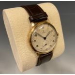 Rolex Tudor - 1950s 9ct gold cased wristwatch, textured dial, raised Arabic Numerals, mechanical