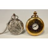 A Thomas Russell gold plated half hunter pocket watch, white enamel dial, bold Roman numerals,