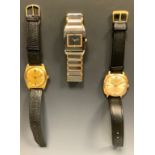 A German Glashutte Spezimatic gold plated wristwatch, silvered dial, block baton markers, centre