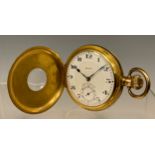 Rolex - gold plated half-hunter cased pocket watch, 50mm diameter case, signed two tone pale pink