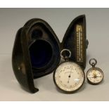 A Victorian silver compass and barometer set, by Lewis Nightingale, London 1897, the compass of