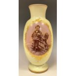 A large Victorian opaque glass vase, with oval photographic panel depicting a boy and rocking horse,