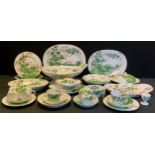 A 19th century Spode Bamboo pattern part table service, decorated with green bamboo and peonies,