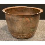 A Victorian copper Cauldron/Sweet or Candy kettle, stamped A&L, 10 Gallon, 34cm high, 49cm diameter,