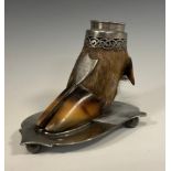 A presentation deer hoof pewter mounted ink stand, Forest of Glen Tam 23rd September 1885, shield