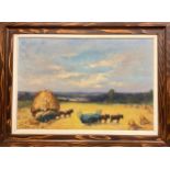 Leon Hatot Harvesting scene, signed, dated 1951, oil on canvas, 48cm x 71cm.