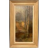 Parker Hagarty (Canadian 1859-1934) River Birches signed, oil on canvas, 60.5cm x 29.5cm.