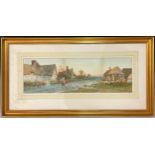 S Sinclair, 19th century Off to Feed the Geese, Pastoral landscape signed watercolour 17cm x 54cm