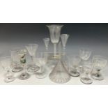A Victorian cut glass rummer, other ale glasses, champagne coupe, sherry glasses, hand painted