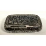 A 19th century silver and niello rounded rectangular snuff box, probably Russian, hinged cover,