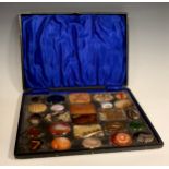 A Victorian cased collection of polished mineral samples - cabochon, and faceted rectangular cut