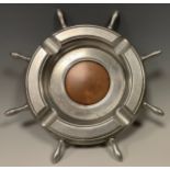 SS Empire Windrush - a 1940s copper and aluminium ship's wheel ashtray, eight handle arms, four rest