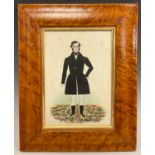Victorian school (1837-1901), Naive portrait of a fashionable gentleman, watercolour, inscribed to