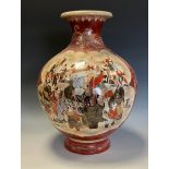 A large Japanese satsuma ovoid vase, painted with figures of the court, to verso with Mount Fuji,