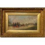 Philip H. Rideout (1860-1920) In Pursuit of the Hunt, Stagecoach and Huntsmen, signed, oil on board,