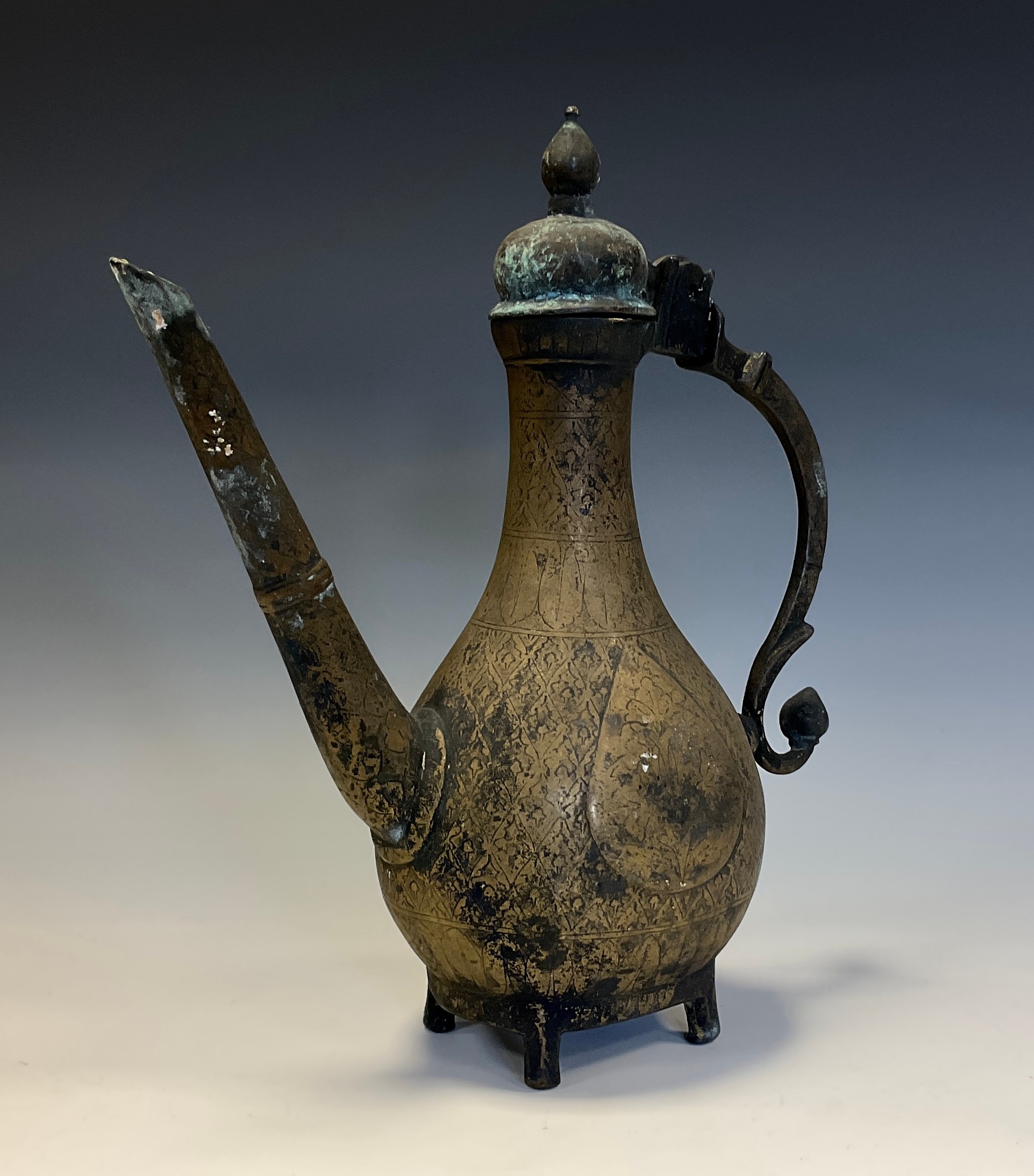 A Middle-Eastern bronze lotus ever, chased and engraved in the Islamic taste, 29cm high, 19th