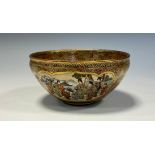 A Japanese satsuma bowl, painted with figures, 12cm diam, signed, Meiji period