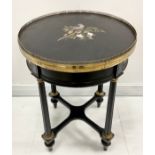 A 19th century Neoclassical pietra dura table, black marble top inlaid with a fanciful bird
