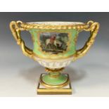 A Flight Barr & Barr Worcester porcelain Warwick urn vase, painted with a Drunken horseman