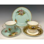 A 19th century Minton porcelain cup and saucer, each painted with oval panels with Castle, Farm
