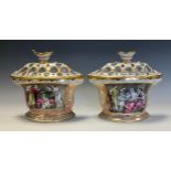 A pair of Chamberlains Worcester bough pots, painted in polychrome with Cornelia Mother of the