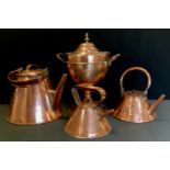A large Arts & Crafts copper kettle, tapering conical body, marked 12 to swing handle, 28cm