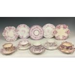 A group of five Wileman and Co tea trios including; pattern ' Blackberry' no. 5178, daisy shaped tea