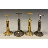 A pair of Victorian lacquered brass lighthouse /candlestick scales, R W Winfield, Birmingham; others