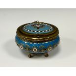 A 19th century oval French Tahan Severs type enamel and gilt casket, decorated with blue and 'pearl'