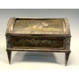 An Edwardian silver and tortoiseshell dome-top table trinket box, the ornate case silver frame inset