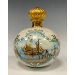 A Lynton Porcelain hand painted globular scent bottle, Sails Unfurling, by Stephen D. Nowacki,