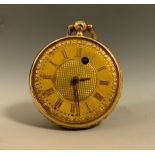 A George IV 18ct gold cased pocket watch, ornate gilt dial, raised Roman numerals, within rose,