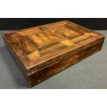 A Queen Anne laburnum oyster veneer rectangular lace box, hinged cover enclosing a divided