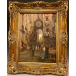 Impressionist school, mid 20th century, Italian Street Market indistinctly signed, oil on board,