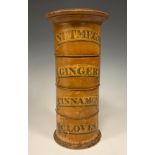 A George III four compartment sycamore spice tower, 17.5cm