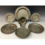 Pewter - a pair of 18th century pewter naval plates, touch marks to the plain rims, impressed tall-