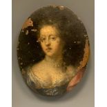 A 17th century possibly English or Dutch oval portrait miniature, of a Lady with brown hair, pale