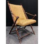 A 19th century American Civil War period campaign folding chair, by P J Hardy, New York, turned