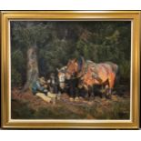 Continental school (early 20th century), A Woodsman and his Grandson, indistinctly signed, oil on