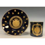 A 'Sevres' blue and gilt armorial coffee can and saucer, decorated with Napoleonic bees, marked M.
